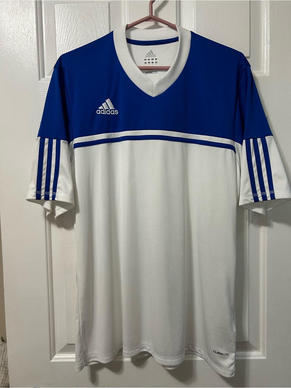 adidas Blue and White Short-Sleeve Soccer Jersey